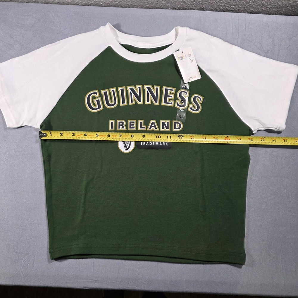 Guinness Ireland Juniors XL Green White Raglan Graphic Cropped T-Shirt - Picture 4 of 8